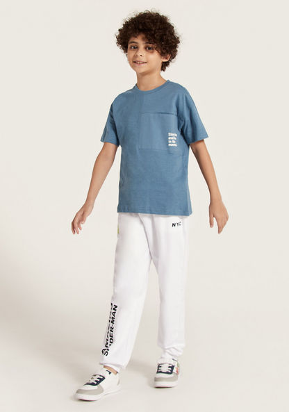 Juniors Slogan Print T-shirt with Short Sleeves and Pocket Detail-T Shirts-image-0