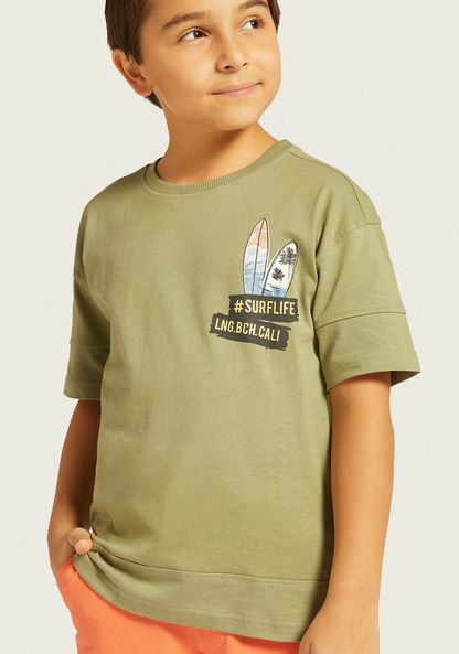 Juniors Graphic Print T-shirt with Panelled Sleeves and Crew Neck-T Shirts-image-2
