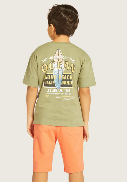 Juniors Graphic Print T-shirt with Panelled Sleeves and Crew Neck-T Shirts-image-3