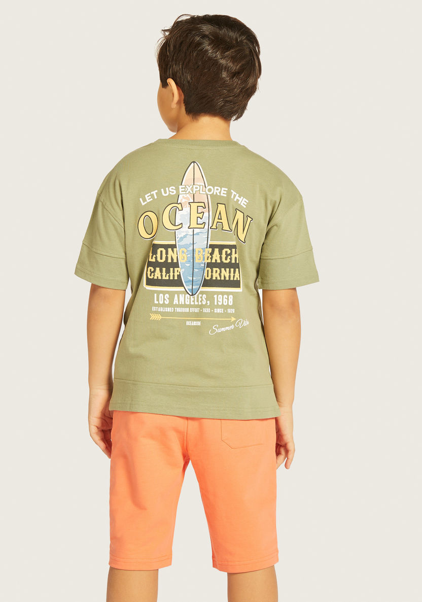 Juniors Graphic Print T-shirt with Panelled Sleeves and Crew Neck-T Shirts-image-3
