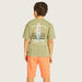 Juniors Graphic Print T-shirt with Panelled Sleeves and Crew Neck-T Shirts-thumbnailMobile-3