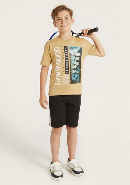 Juniors Graphic Print T-shirt with Applique Detail and Short Sleeves-T Shirts-image-1