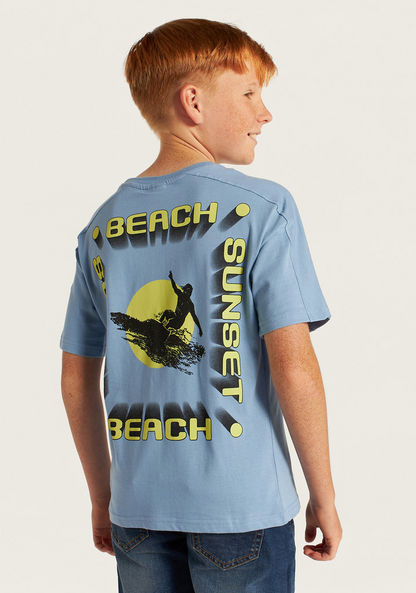 Juniors Surfer Print Crew Neck T-shirt with Short Sleeves-T Shirts-image-0