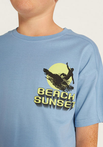 Juniors Surfer Print Crew Neck T-shirt with Short Sleeves-T Shirts-image-2
