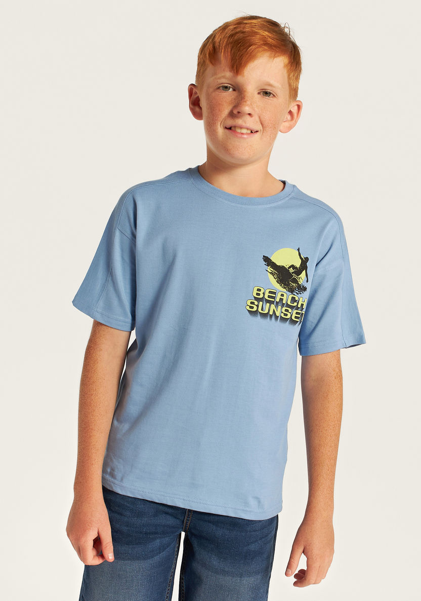 Juniors Surfer Print Crew Neck T-shirt with Short Sleeves-T Shirts-image-3
