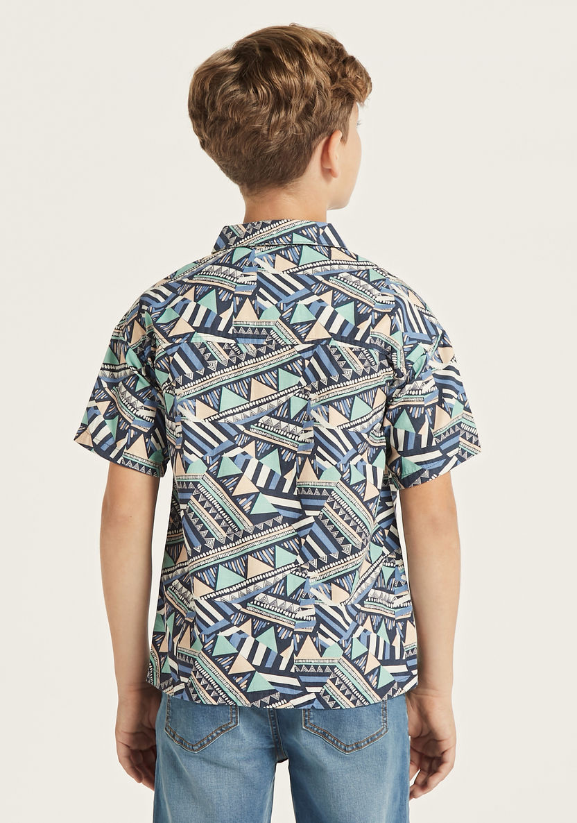 Juniors All-Over Geometric Print Shirt with Camp Collar-Shirts-image-3
