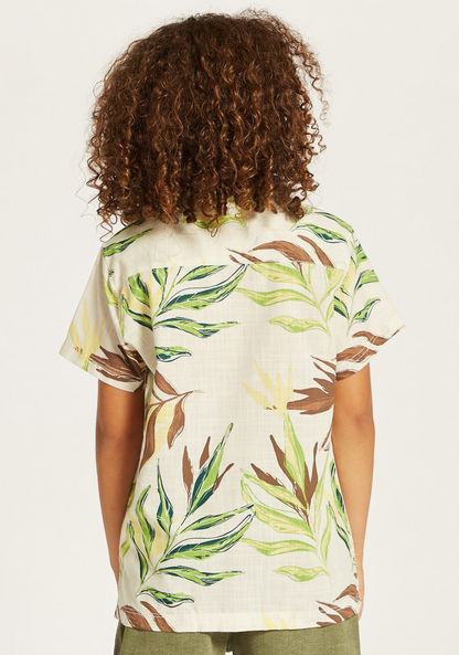 Juniors All-Over Leaf Print Shirt with Short Sleeves and Button Closure-Shirts-image-3