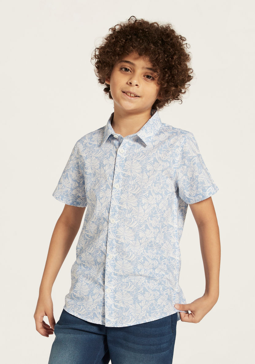 Juniors All-Over Floral Print Shirt with Short Sleeves-Shirts-image-0