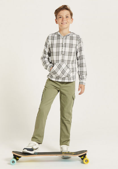 Juniors Solid Pants with Flap Pockets and Button Closure-Pants-image-0