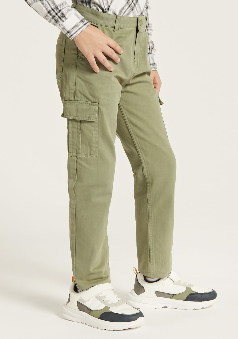 Juniors Solid Pants with Flap Pockets and Button Closure-Pants-image-1