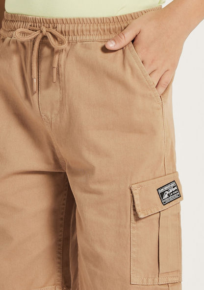 Juniors Solid Shorts with Flap Pockets and Drawstring Closure-Shorts-image-2