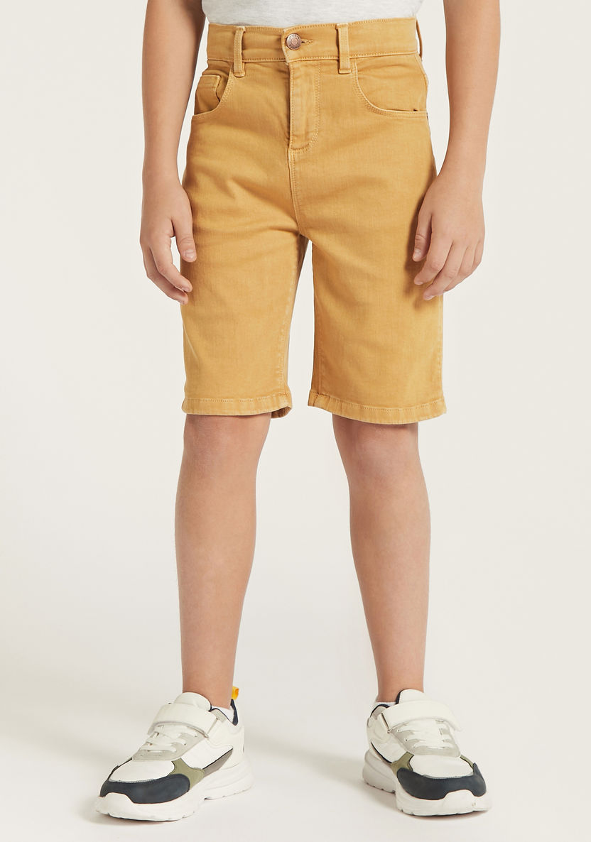 Juniors Solid Shorts with Button Closure-Shorts-image-1