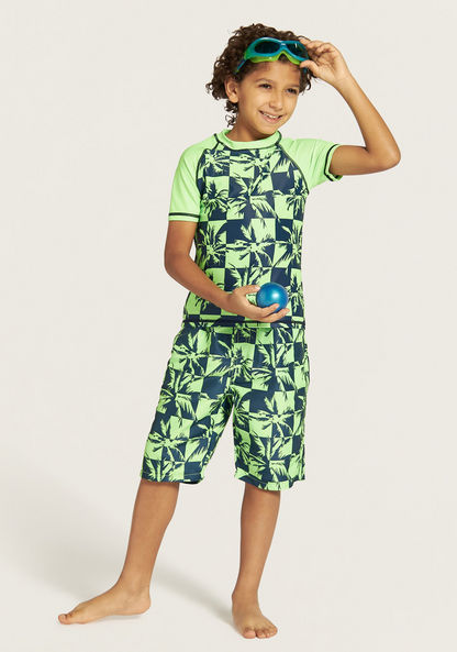 Juniors Printed Rashguard and Swim Shorts Set-Swimwear-image-0