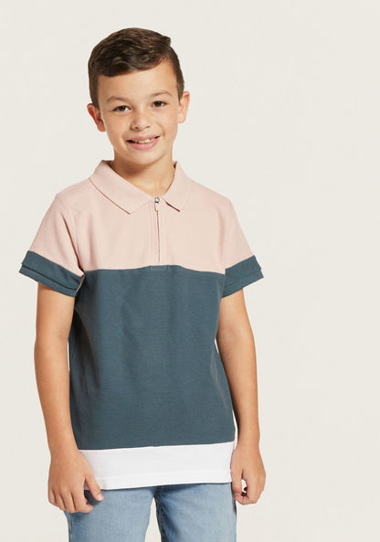 Juniors Colourblock Polo T-shirt with Short Sleeves-T Shirts-image-0