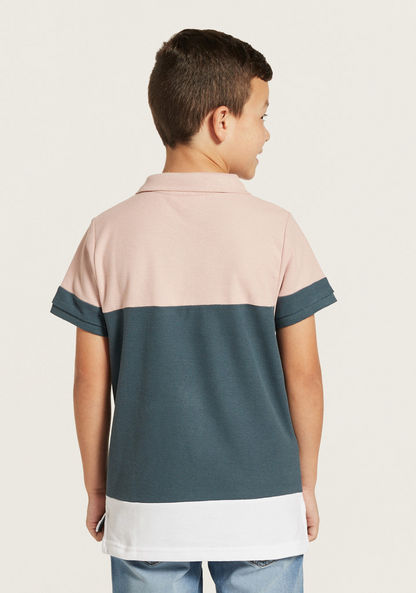 Juniors Colourblock Polo T-shirt with Short Sleeves-T Shirts-image-3
