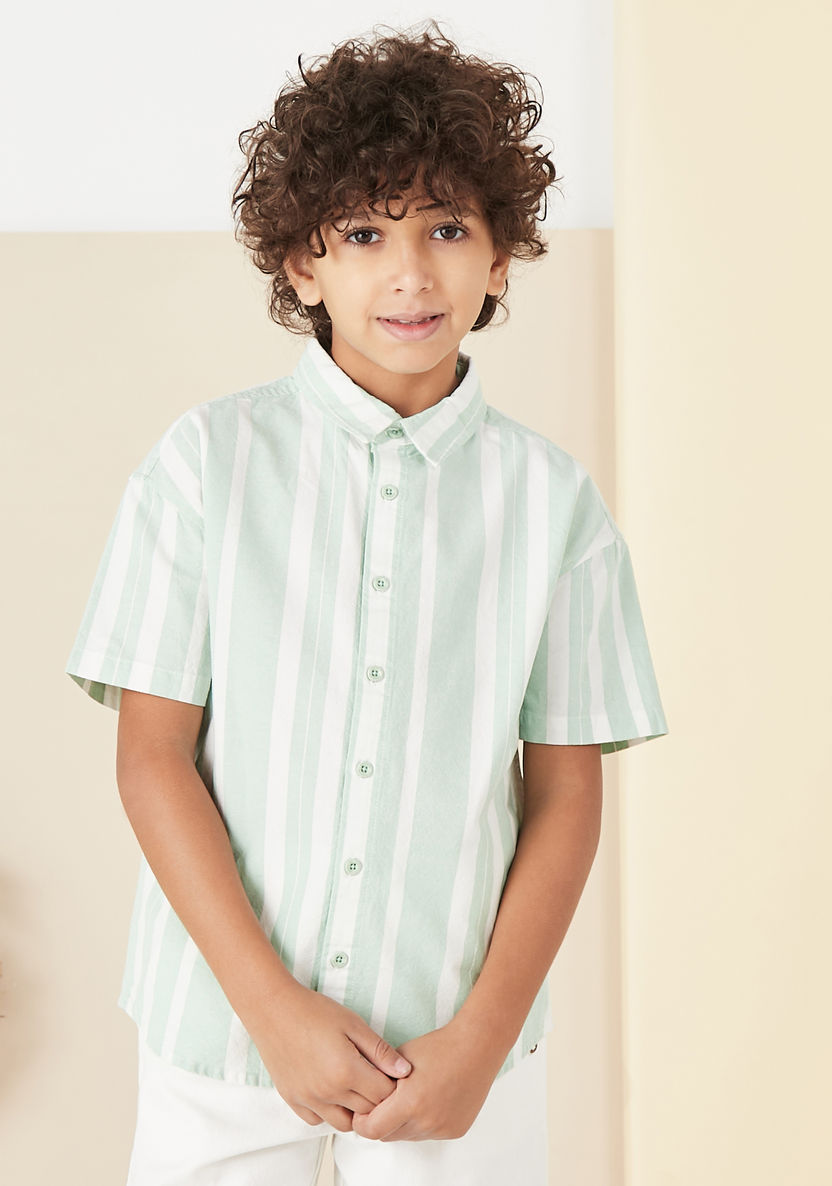 Juniors All-Over Striped Shirt with Collar and Short Sleeves-Shirts-image-0