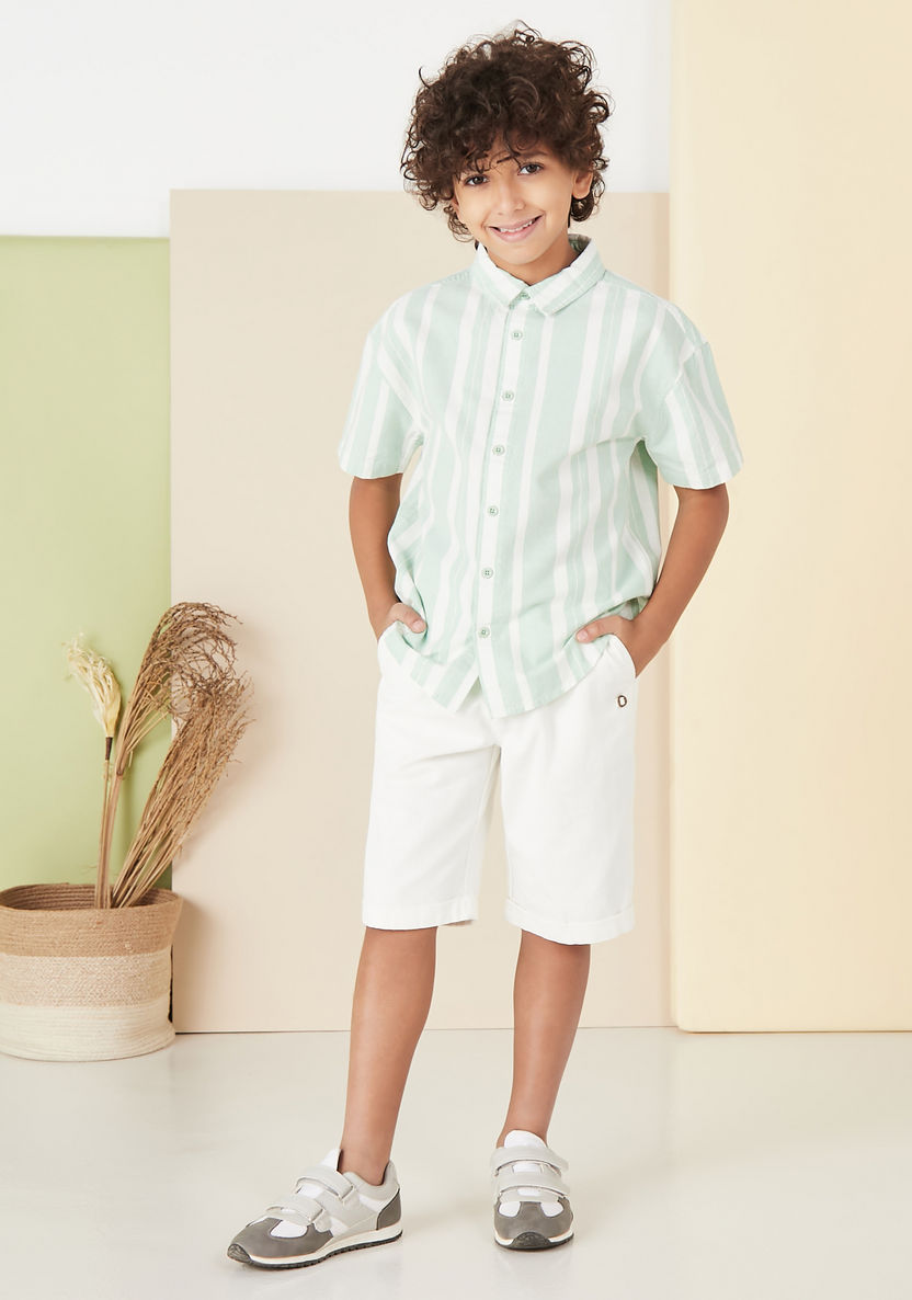 Juniors All-Over Striped Shirt with Collar and Short Sleeves-Shirts-image-1