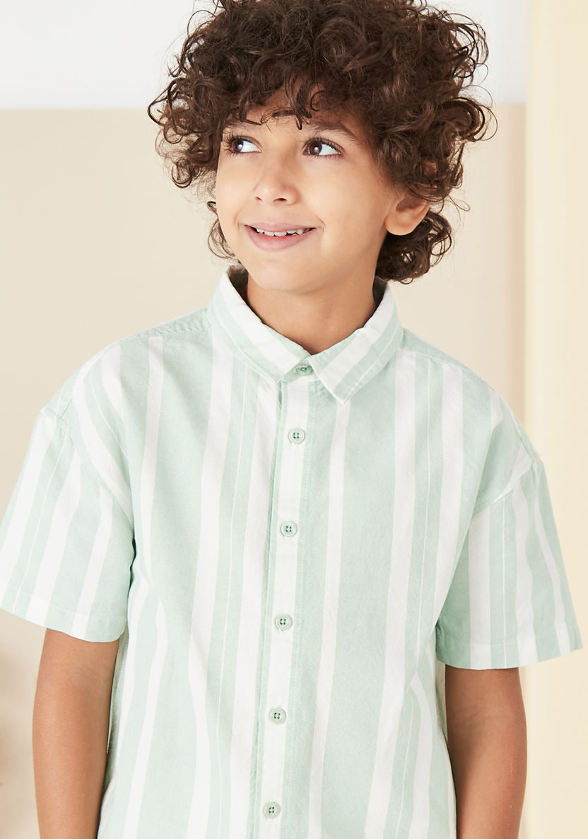 Juniors All-Over Striped Shirt with Collar and Short Sleeves-Shirts-image-2