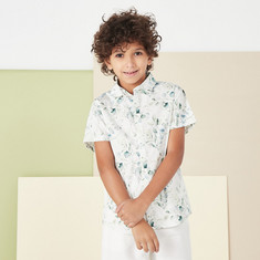 Juniors Floral Print Shirt with Short Sleeves