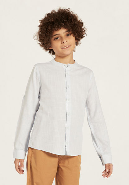 Juniors Textured Shirt with Mandarin Collar and Long Sleeves-Shirts-image-0