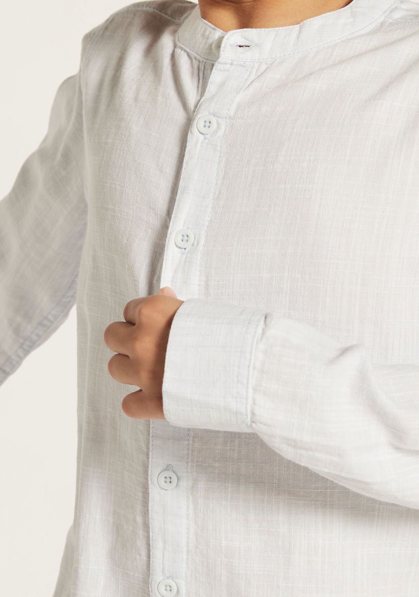 Juniors Textured Shirt with Mandarin Collar and Long Sleeves-Shirts-image-2