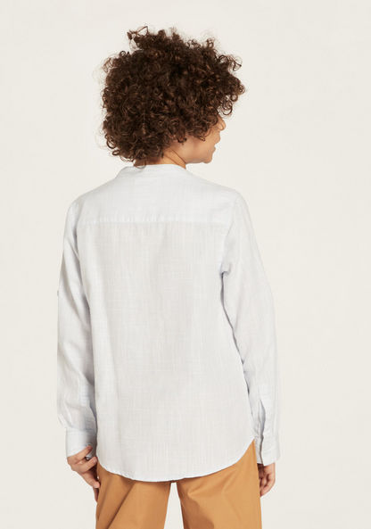 Juniors Textured Shirt with Mandarin Collar and Long Sleeves-Shirts-image-3