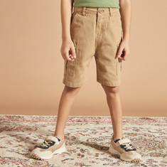 Juniors Solid Cargo Shorts with Button Closure