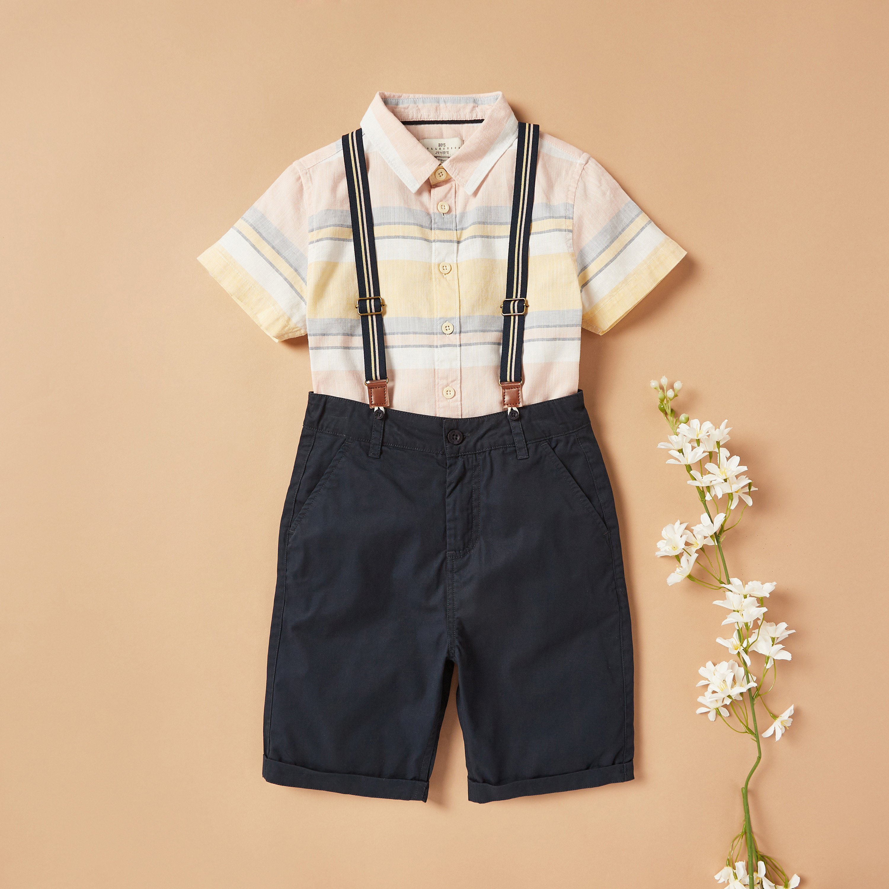 Juniors Striped Shirt with Shorts and Suspenders-boys-clothing-setsandcoords-image-1