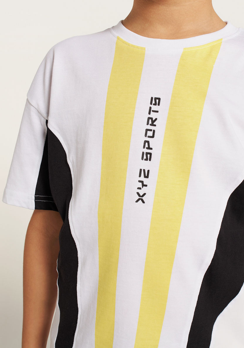 XYZ Logo Print Crew Neck T-shirt with Short Sleeves-T Shirts-image-2