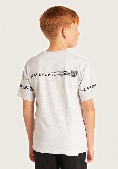 XYZ Typographic Print Crew Neck T-shirt with Short Sleeves-Tops-image-3