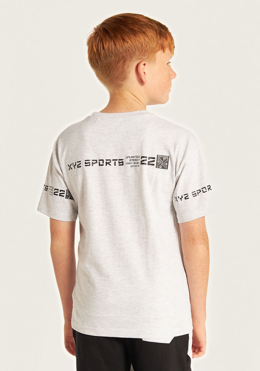 XYZ Typographic Print Crew Neck T-shirt with Short Sleeves-Tops-image-3