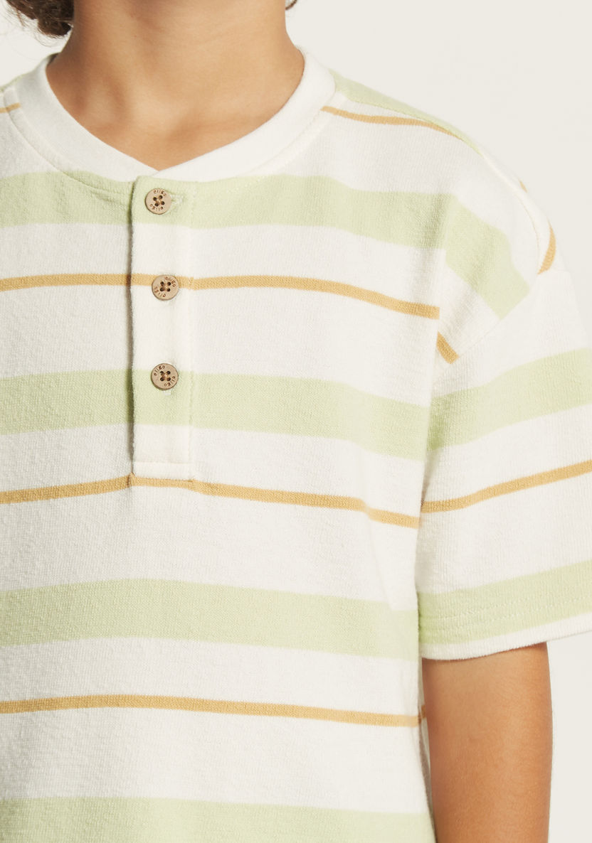 Eligo Striped Henley Neck T-shirt with Short Sleeves-T Shirts-image-2
