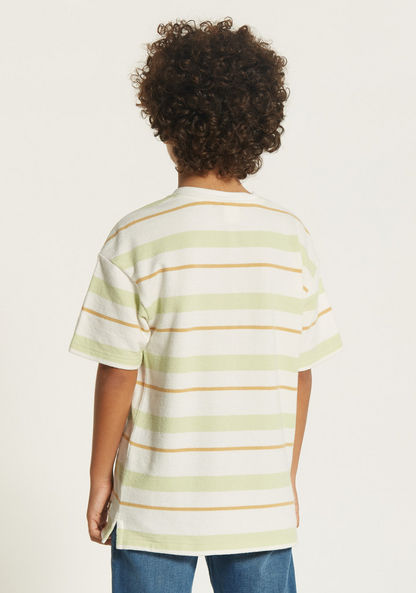 Eligo Striped Henley Neck T-shirt with Short Sleeves-T Shirts-image-3