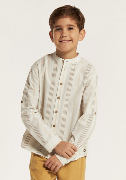 Eligo Striped Shirt with Mandarin Neck and Long Sleeves-Shirts-image-0