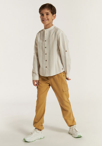 Eligo Striped Shirt with Mandarin Neck and Long Sleeves-Shirts-image-1
