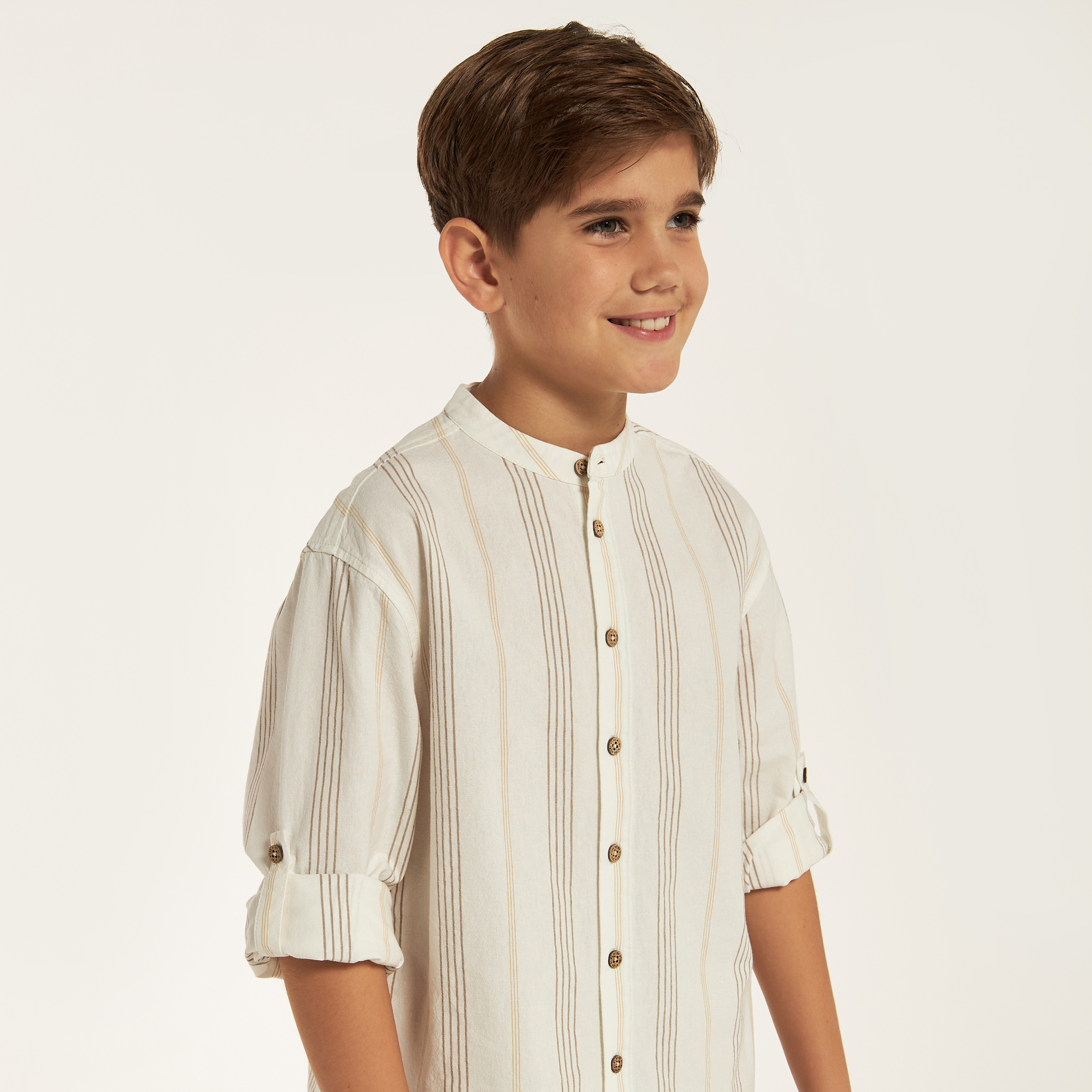 Eligo Striped Shirt with Mandarin Neck and Long Sleeves-boys-clothing-shirts-image-3