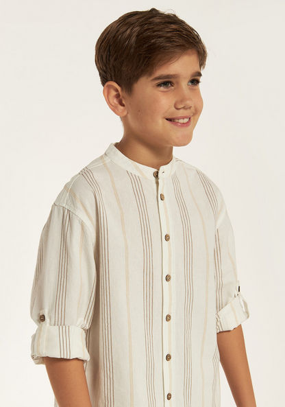 Eligo Striped Shirt with Mandarin Neck and Long Sleeves-Shirts-image-2