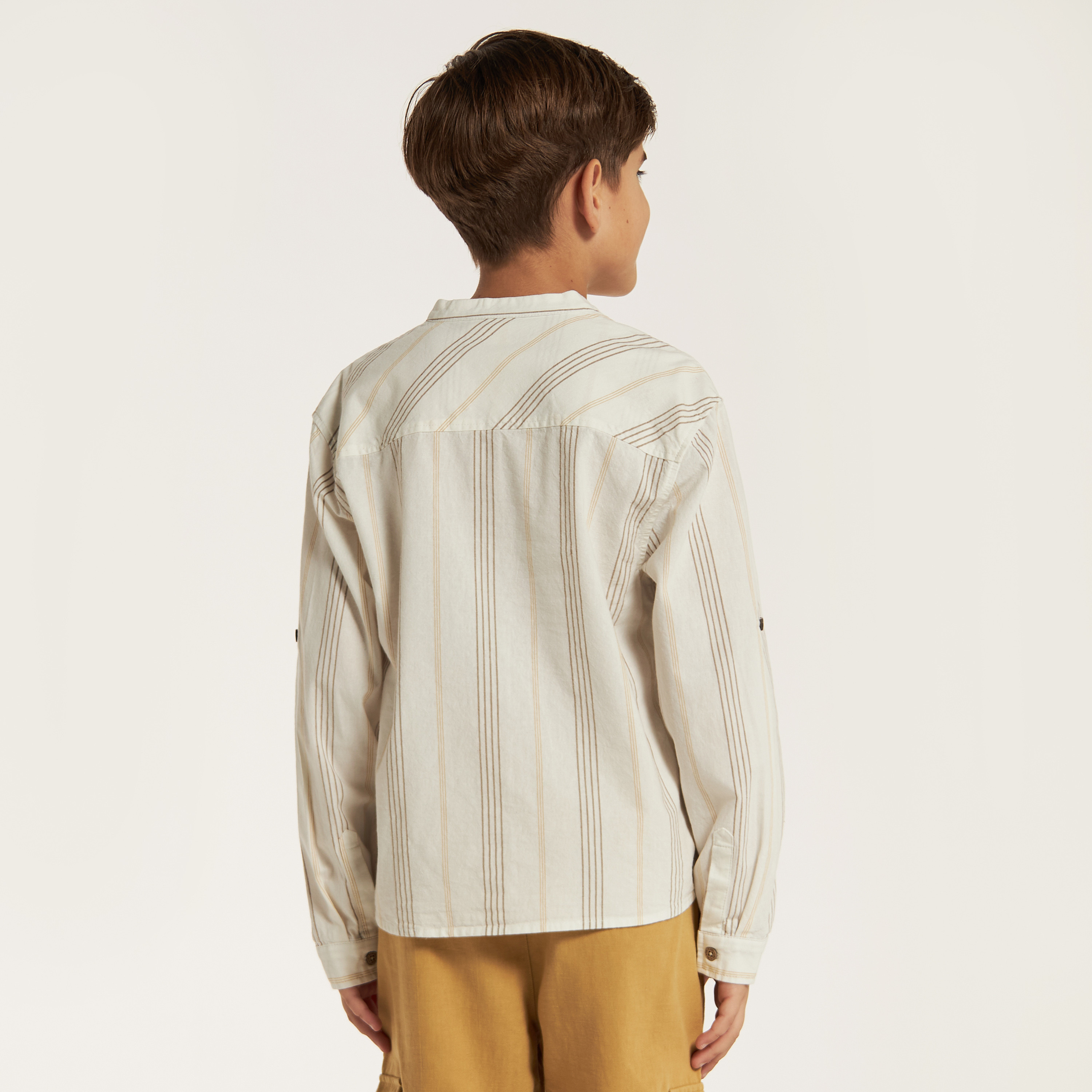 Eligo Striped Shirt with Mandarin Neck and Long Sleeves-boys-clothing-shirts-image-4