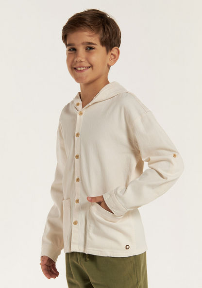 Eligo Solid Long Sleeve Shirt with Hood and Pockets-Shirts-image-0