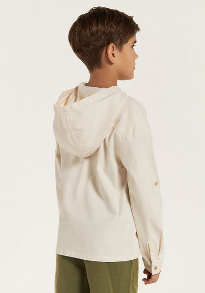 Eligo Solid Long Sleeve Shirt with Hood and Pockets-Shirts-image-3