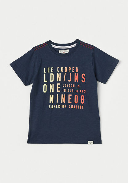 Lee Cooper Typographic Print T-shirt with Crew Neck and Short Sleeves-T Shirts-image-0