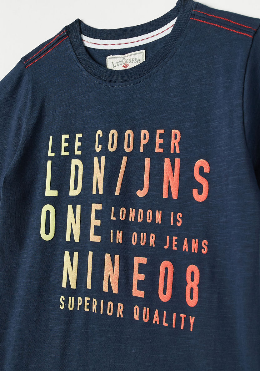 Lee Cooper Typographic Print T-shirt with Crew Neck and Short Sleeves-T Shirts-image-1