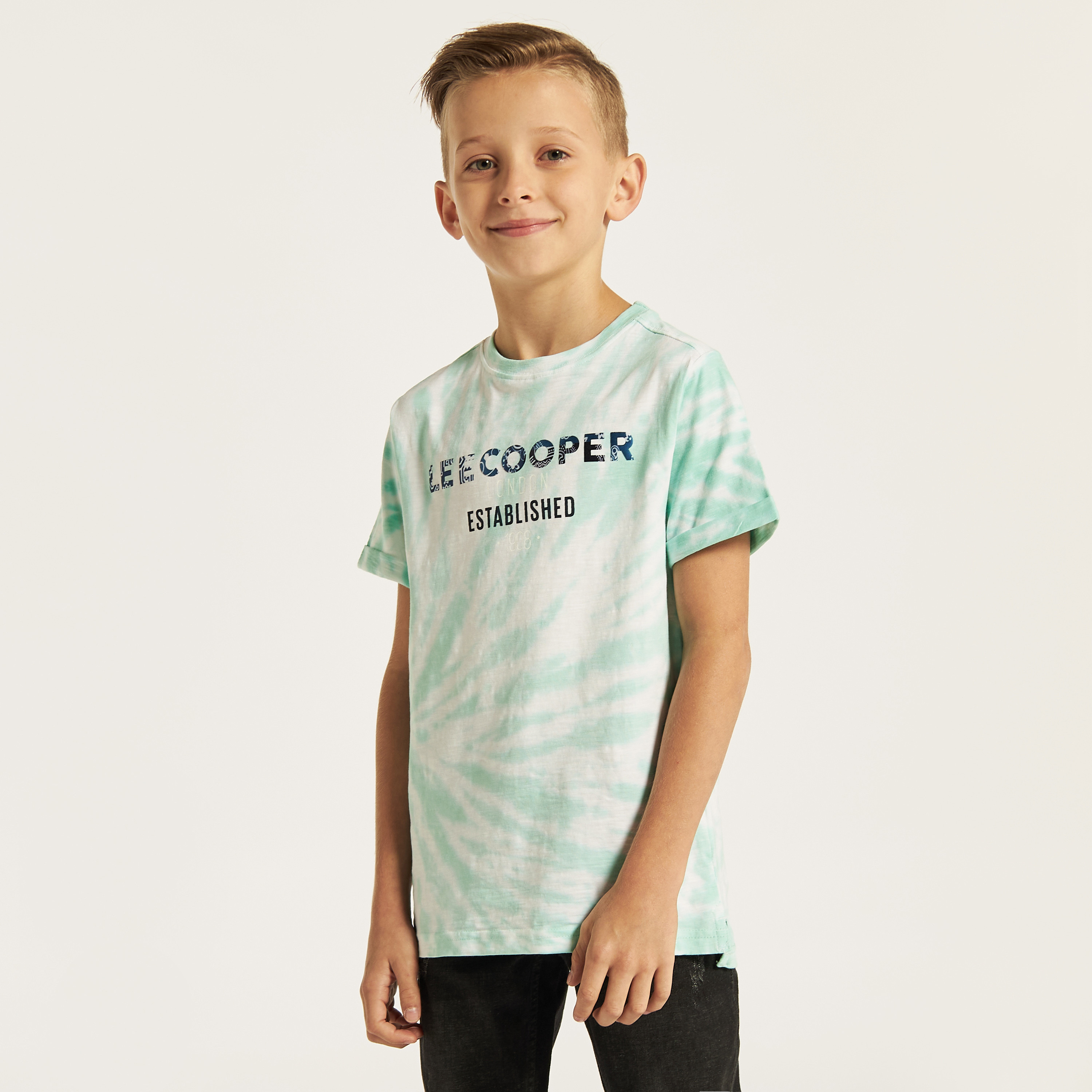 Lee Cooper Logo Print Crew Neck T-shirt with Short Sleeves-boys-clothing-tshirtsandpolos-image-1