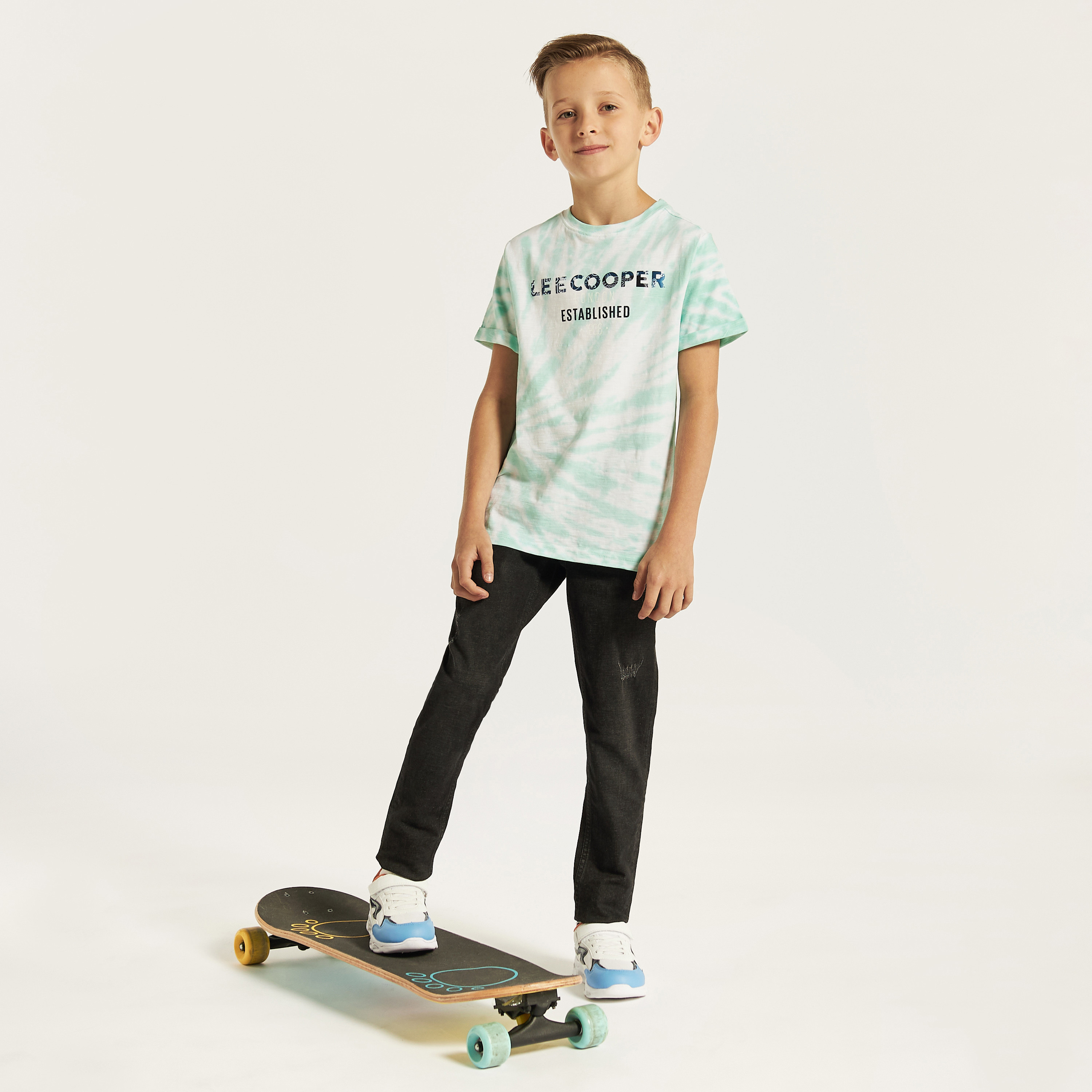 Lee Cooper Logo Print Crew Neck T-shirt with Short Sleeves-boys-clothing-tshirtsandpolos-image-2