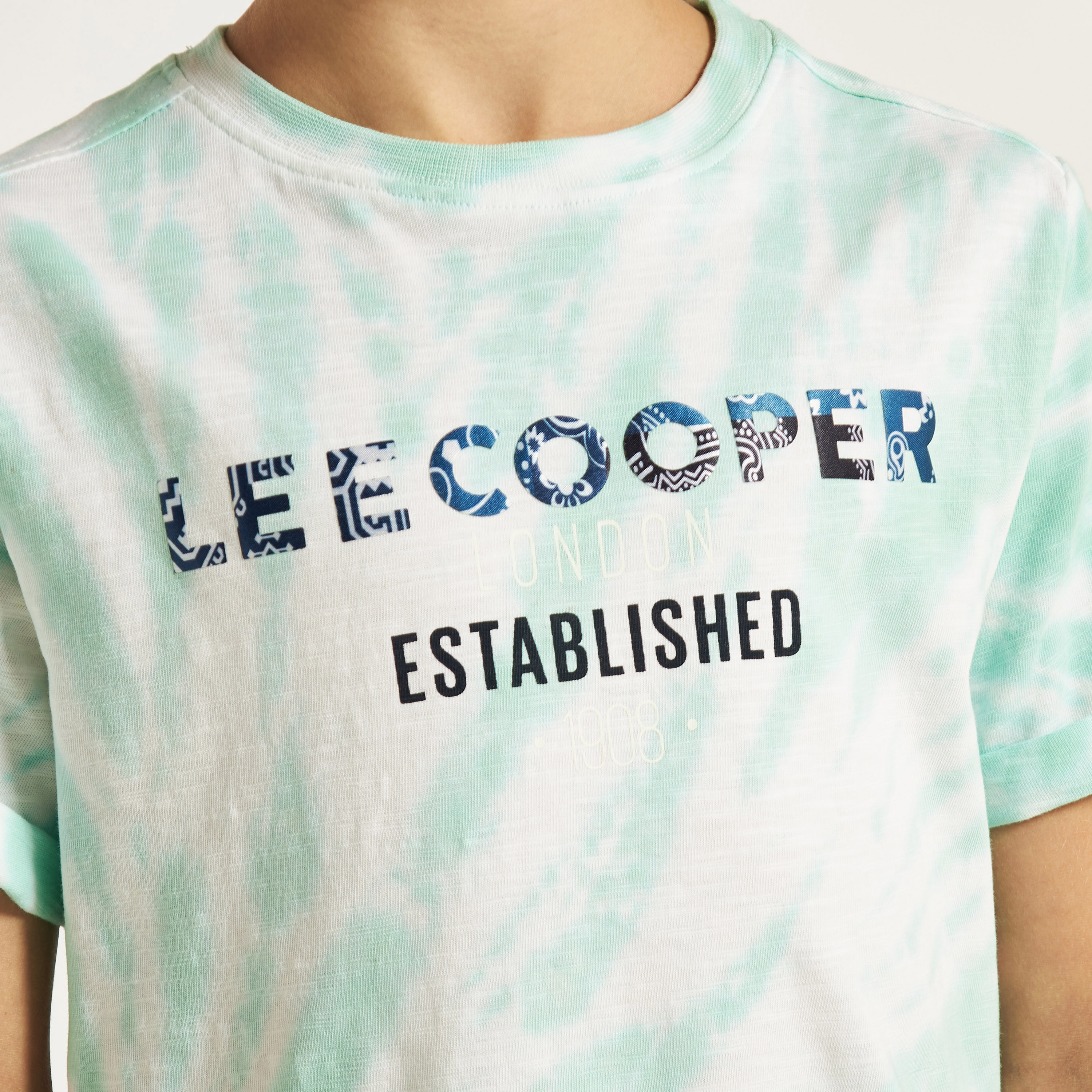 Lee Cooper Logo Print Crew Neck T-shirt with Short Sleeves-boys-clothing-tshirtsandpolos-image-3