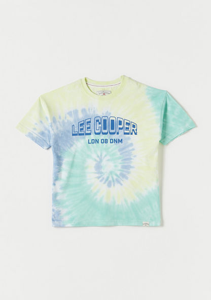 Lee Cooper Logo Tie-Dye Print Crew Neck T-shirt with Short Sleeves-T Shirts-image-0
