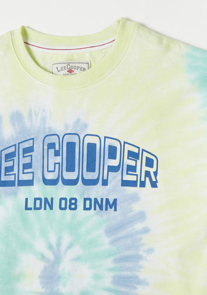 Lee Cooper Logo Tie-Dye Print Crew Neck T-shirt with Short Sleeves-T Shirts-image-1