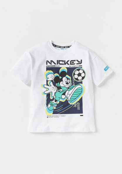 Disney Mickey Mouse Print T-shirt with Round Neck and Short Sleeves-T Shirts-image-0