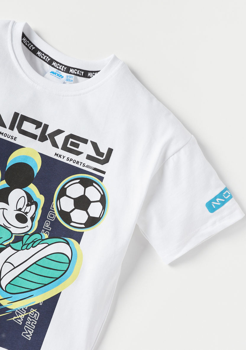 Disney Mickey Mouse Print T-shirt with Round Neck and Short Sleeves-T Shirts-image-1