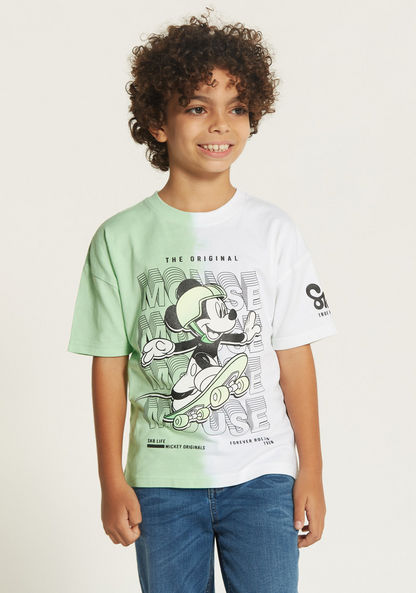 Mickey Mouse Print T-shirt with Crew Neck and Short Sleeves-T Shirts-image-1